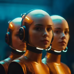 the headphones on the women are clearly visible