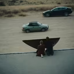 the man and woman stand by the side of a street