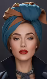 a woman wearing a turban and a necklace