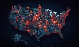 a map of the united states with the lights on