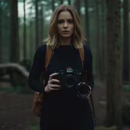 a woman holds her camera in front of her face