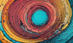 a circular, brightly - colored picture with many colors,a circle shaped in red and yellow with water drops