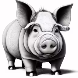 a drawing of a pig that looks like it is looking straight ahead