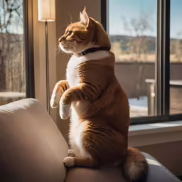 a cat sitting up on its hind legs looking out the window