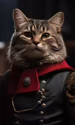 the cat is dressed up for his performance
