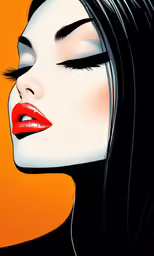 the woman has red lips and black hair
