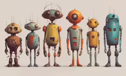 four robots are lined up in a line