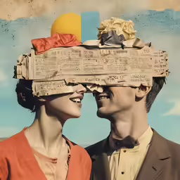 a man and a woman who are wearing paper hats