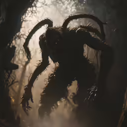 a creepy looking creature walking through the fog