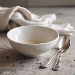 the bowls are empty and have silverware on them