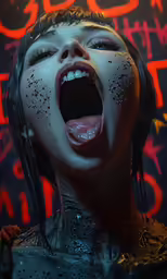 a woman making a face with her mouth open