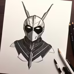 a picture of an ant - man character, drawn in black marker