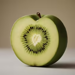 a green apple has a slice in the center