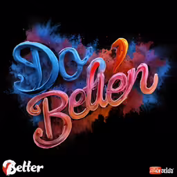 an artistic 3d lettering with blue and red powder