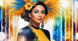 a young woman wearing a yellow dress and gold headpiece