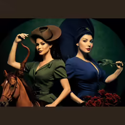 two women in dress clothes are posing for a picture