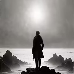 there is a person looking out at the water