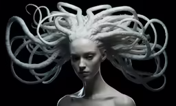 a young woman with long hair has white hair