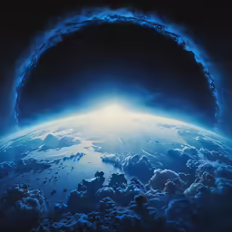 a very large object floating above a blue sky