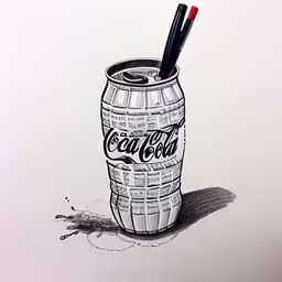 a drawing of a drink and straws, with words all over it,a drawing of a drink with a red straw