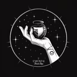 an hand holding a glass ball with some stars behind it