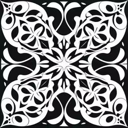 black and white drawing of a square flower,abstract design in black and white, which features circles and geometric shapes
