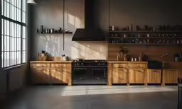 an image of a kitchen setting with sunlight coming in