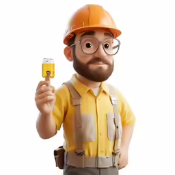 3d construction worker with beard holding a honey