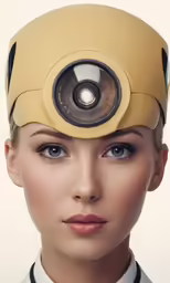 the woman is wearing a very unusual looking item on her head