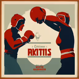 an art print featuring two athletes boxing,two athletes dressed in helmets, with boxing gloves on