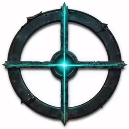a green and black logo that has a sword