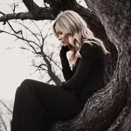woman sitting in a tree in the park