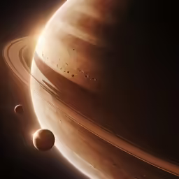 the planet in outer space with two of its rings