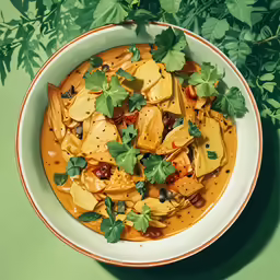 a bowl of food sitting on top of a green counter