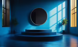 a photo taken inside of a room with blue walls