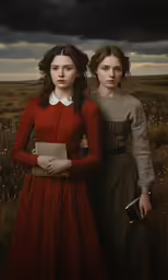 a woman holding a binder standing next to another woman