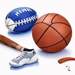 several sports balls and equipment such as sneakers