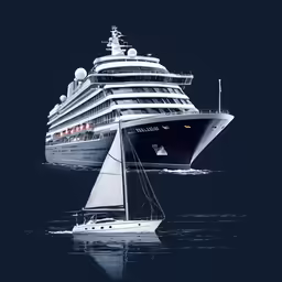 a boat is sailing past a yacht in the ocean