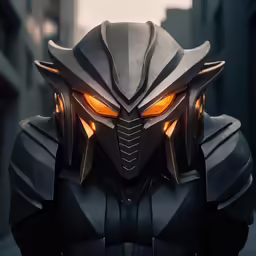 an angry character in a futuristic suit with glowing eyes