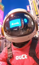 a man wearing a headphones with a face shield on