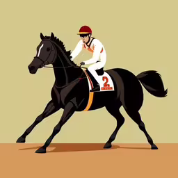 a man on a horse running in a race,the jockey is racing his horse down the track
