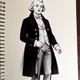 a man in a coat and tie holding a cane
