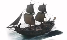 an old ship on rough water with waves
