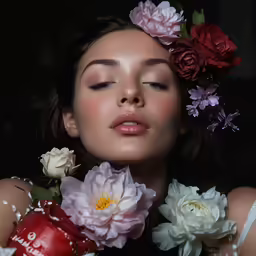 the beautiful girl is posing next to a red vase