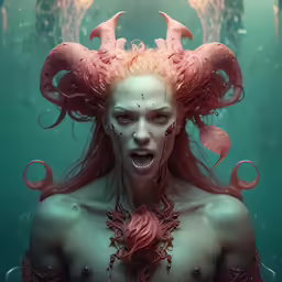 the female figure is covered in large red tentacles