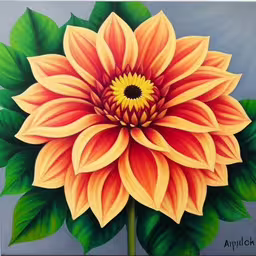 an image of an image of a painted flower,the large yellow flower is on display