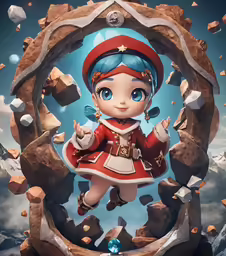 a cartoon character with blue hair and blue eyes