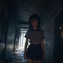 an image of a girl that is walking down the hallway