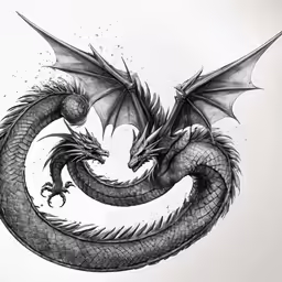 a drawing of a dragon on paper with watercolor paint