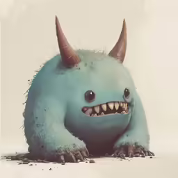 there is a very bright blue creature with horns